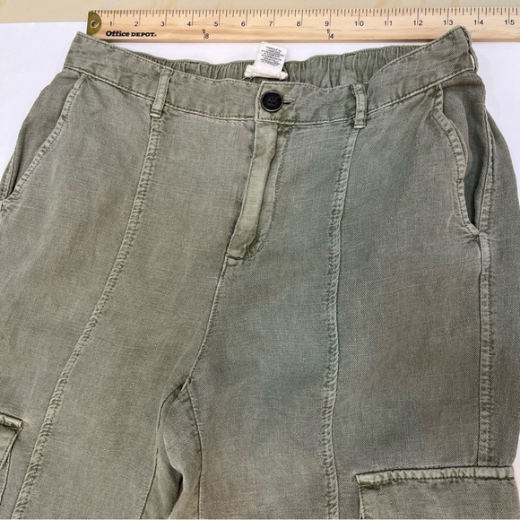 Nicole Miller New York Women Cargo Pants Cropped Green Linen Size S - Picture 10 of 13